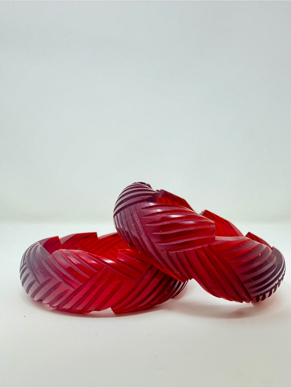Vintage Carved Lucite Red Bangle Bracelet
